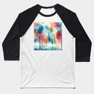 Colorful Pastel Pink Abstract Trees Baseball T-Shirt